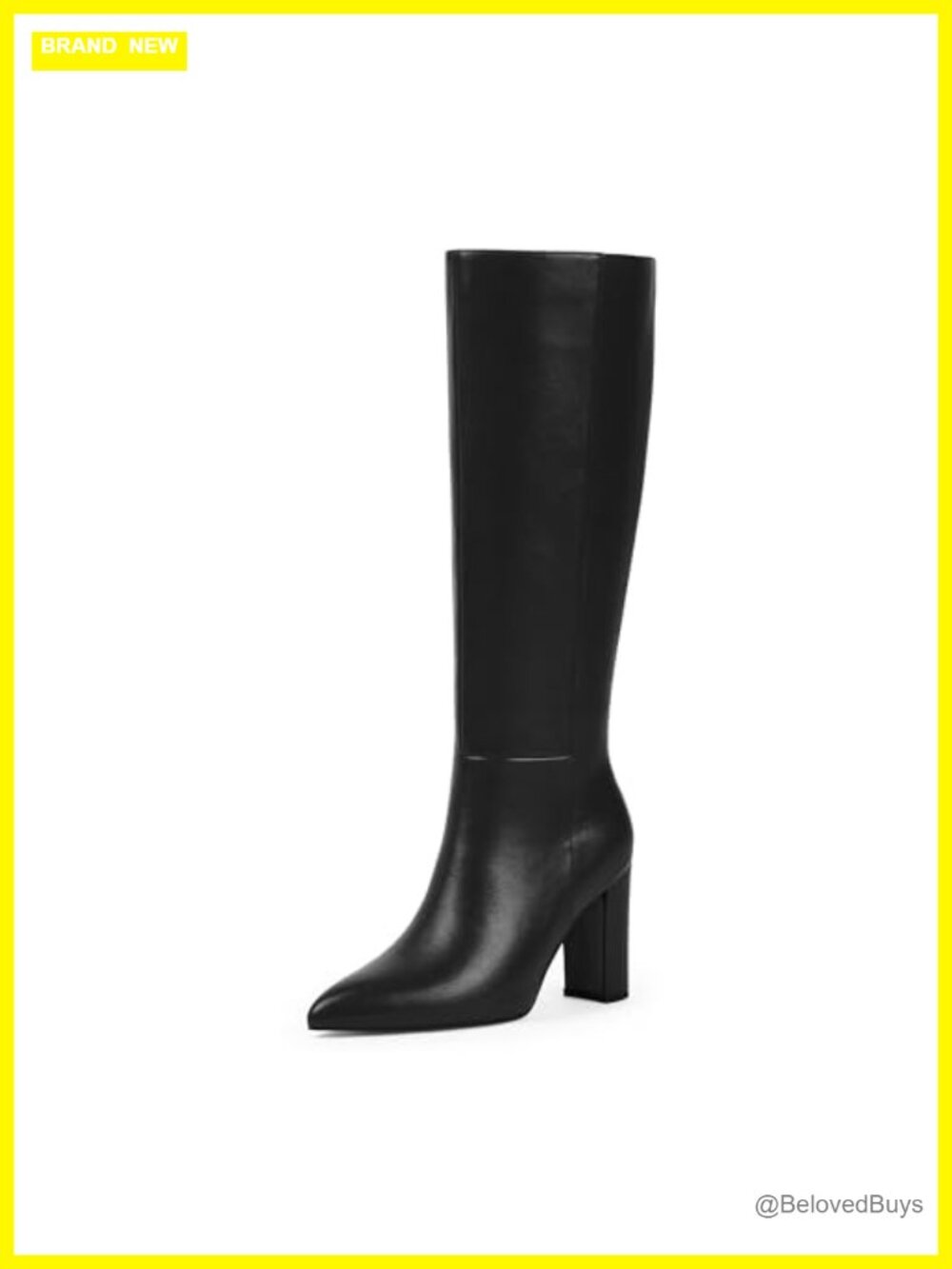 Faux Leather Pointed Toe Chunky Heel Knee High Boots Side Zipper